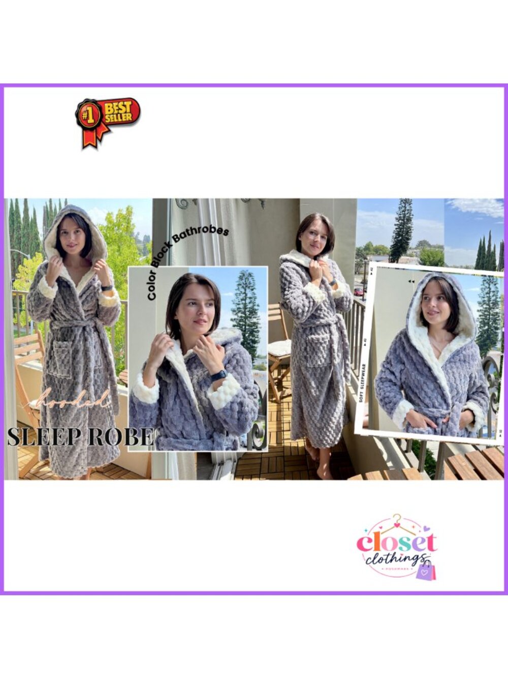 Womens Long Plush Hooded Robe Soft Jacquard Fluffy Bathrobe - Picture 6 of 6